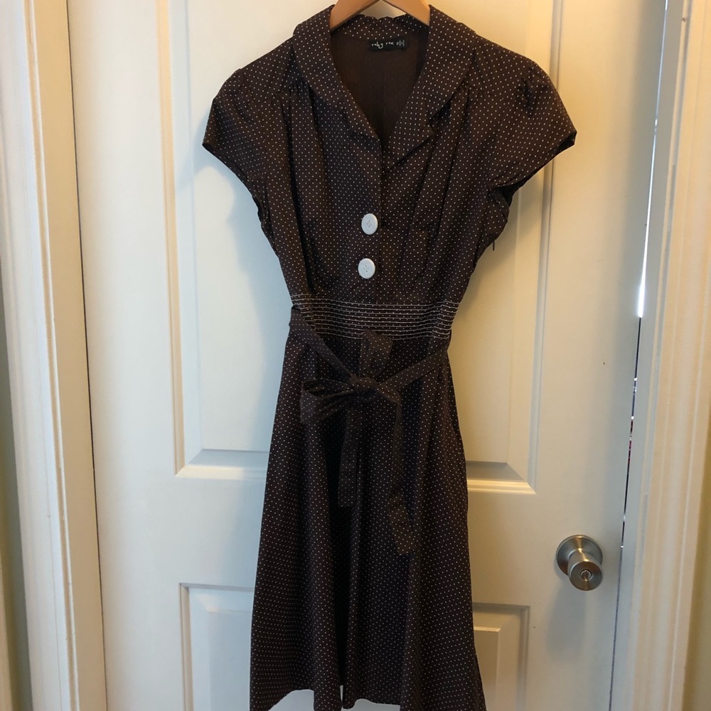 Ruby Rox brown polka dot dress
